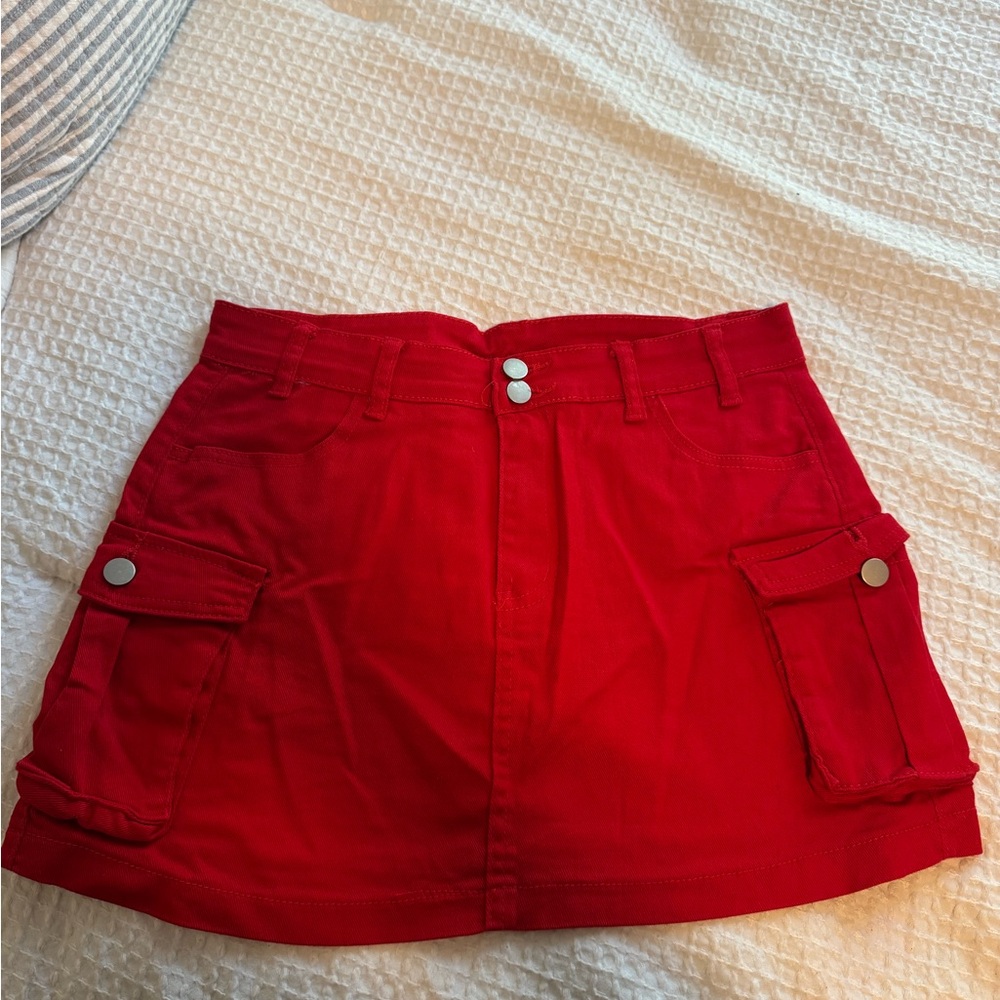 Red Cargo Mini Skirt